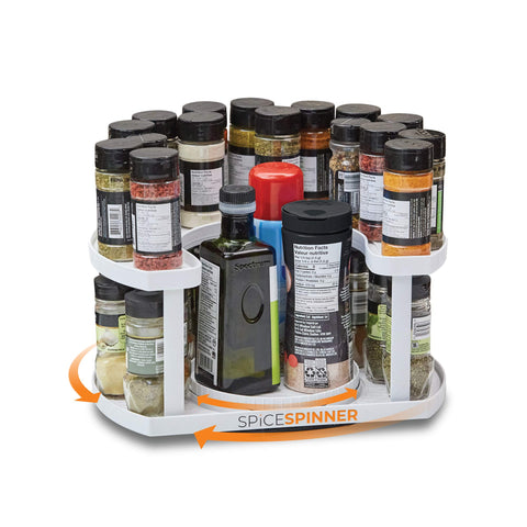Allstar Innovations Spice Spinner two-tier design maximizes cabinet space and keeps spices within reach.