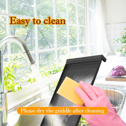 Pancakes and eggs ready on Allstare griddle for quick breakfasts.