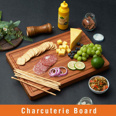 Allsum board's deep juice grooves help keep counters clean.