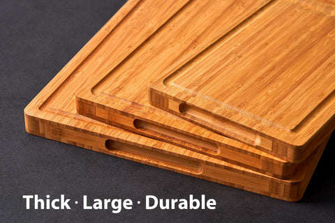 Allsum extra-thick bamboo boards resist cracking for long-lasting kitchen use.
