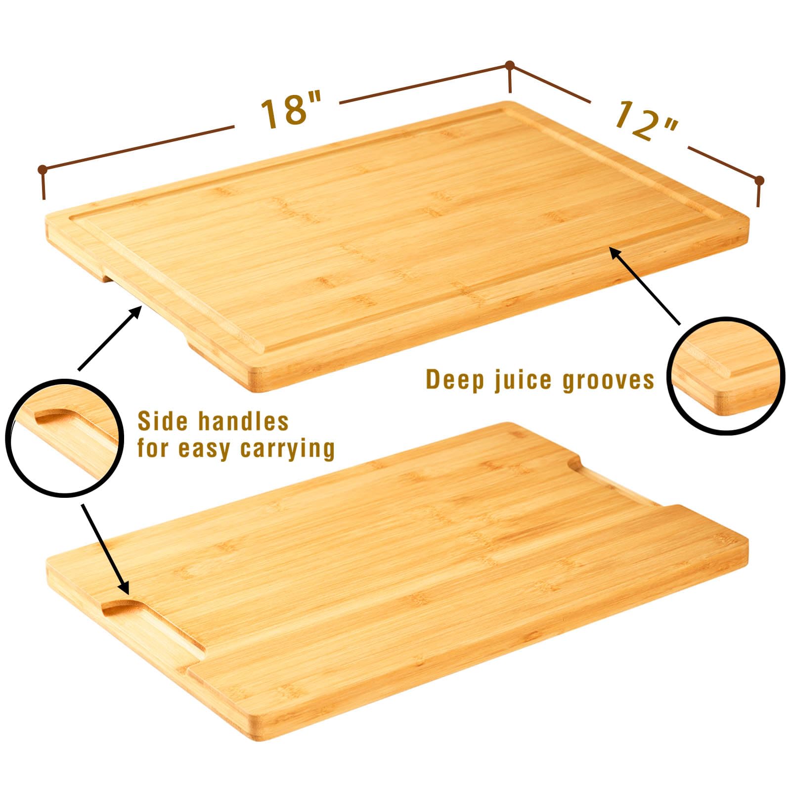 Allsum board features a juice groove to keep counters clean during prep.