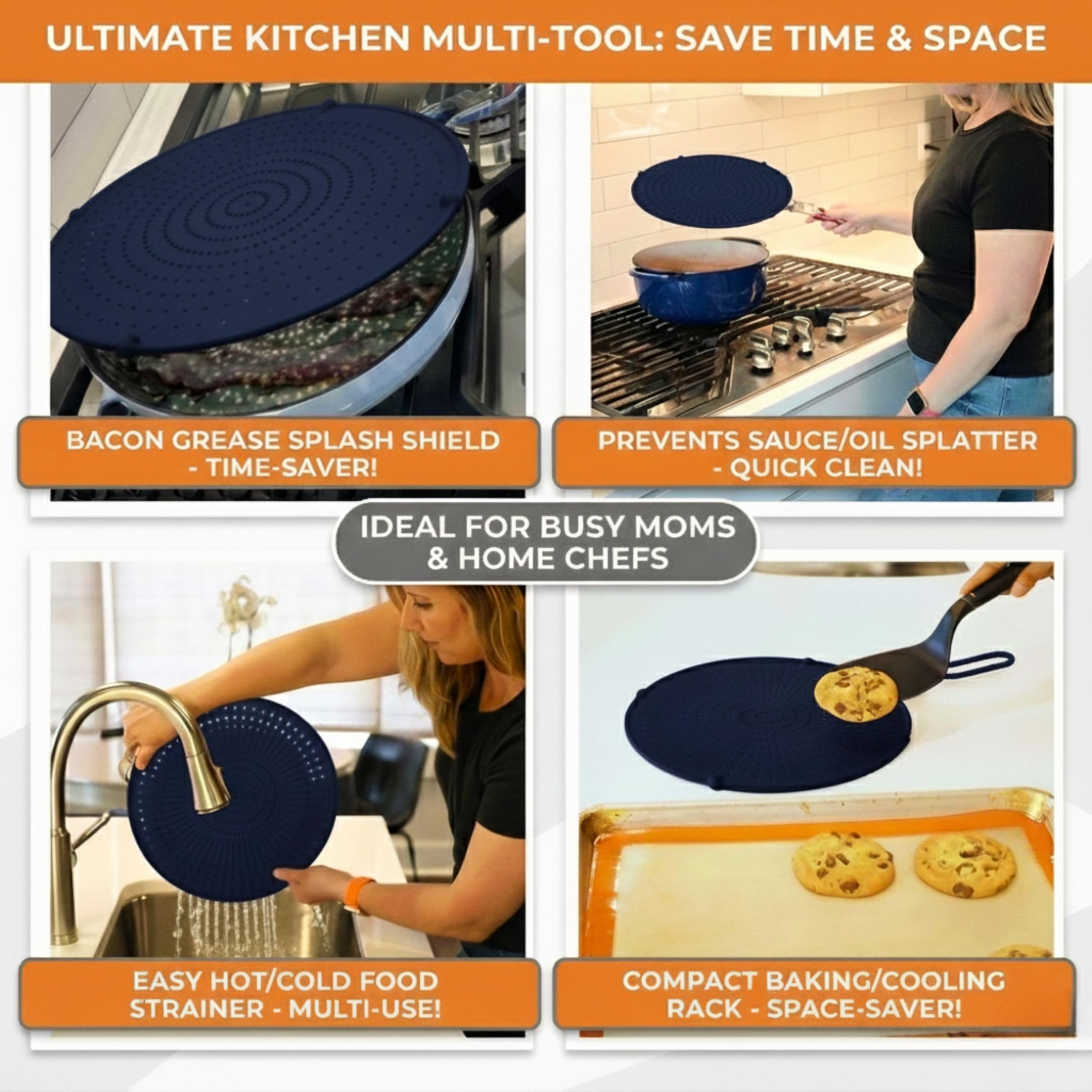 Dishwasher-safe, heat-resistant splatter guard ready for quick cleanup after cooking.