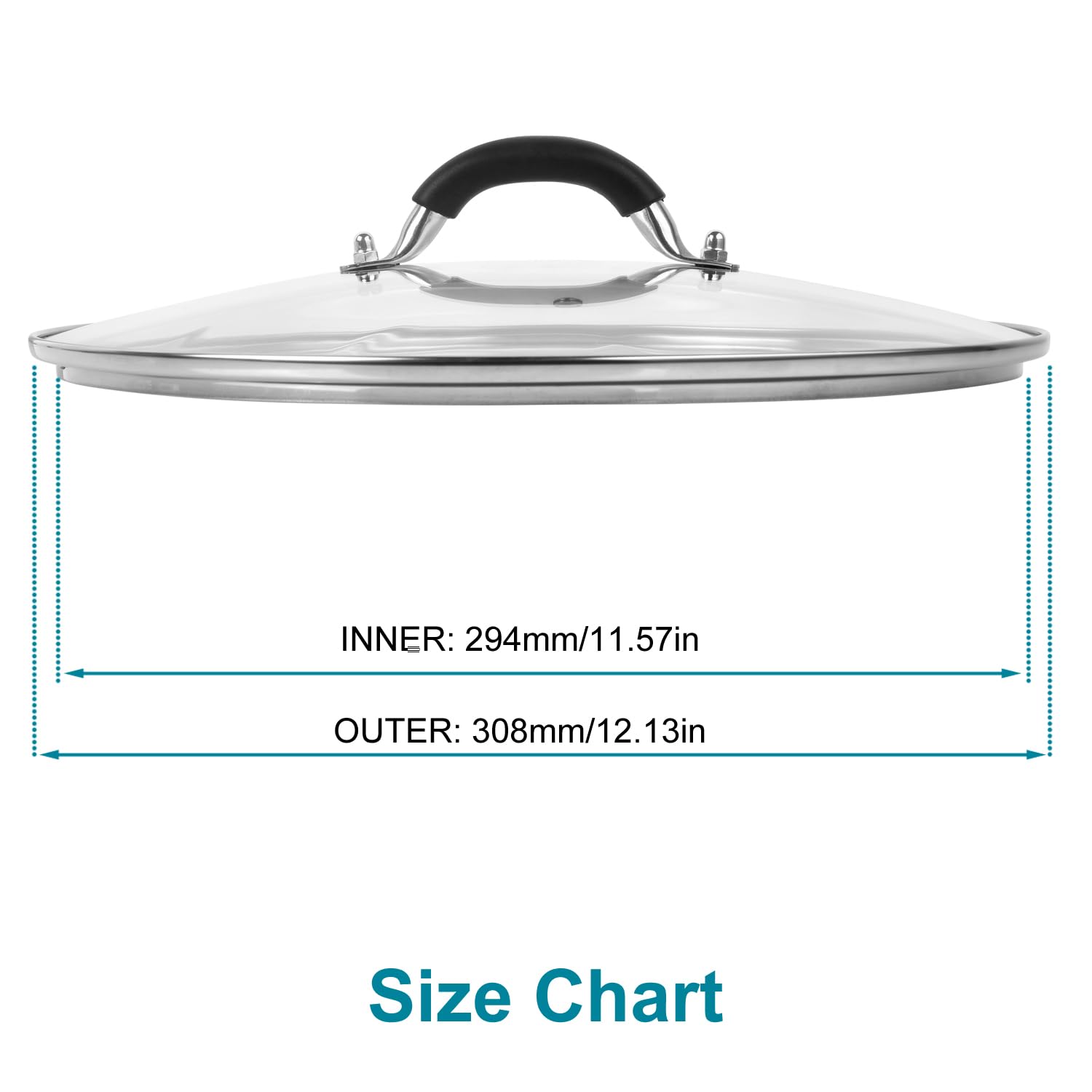 ALLWIN lid with stainless steel handle and rim for durable oven use.