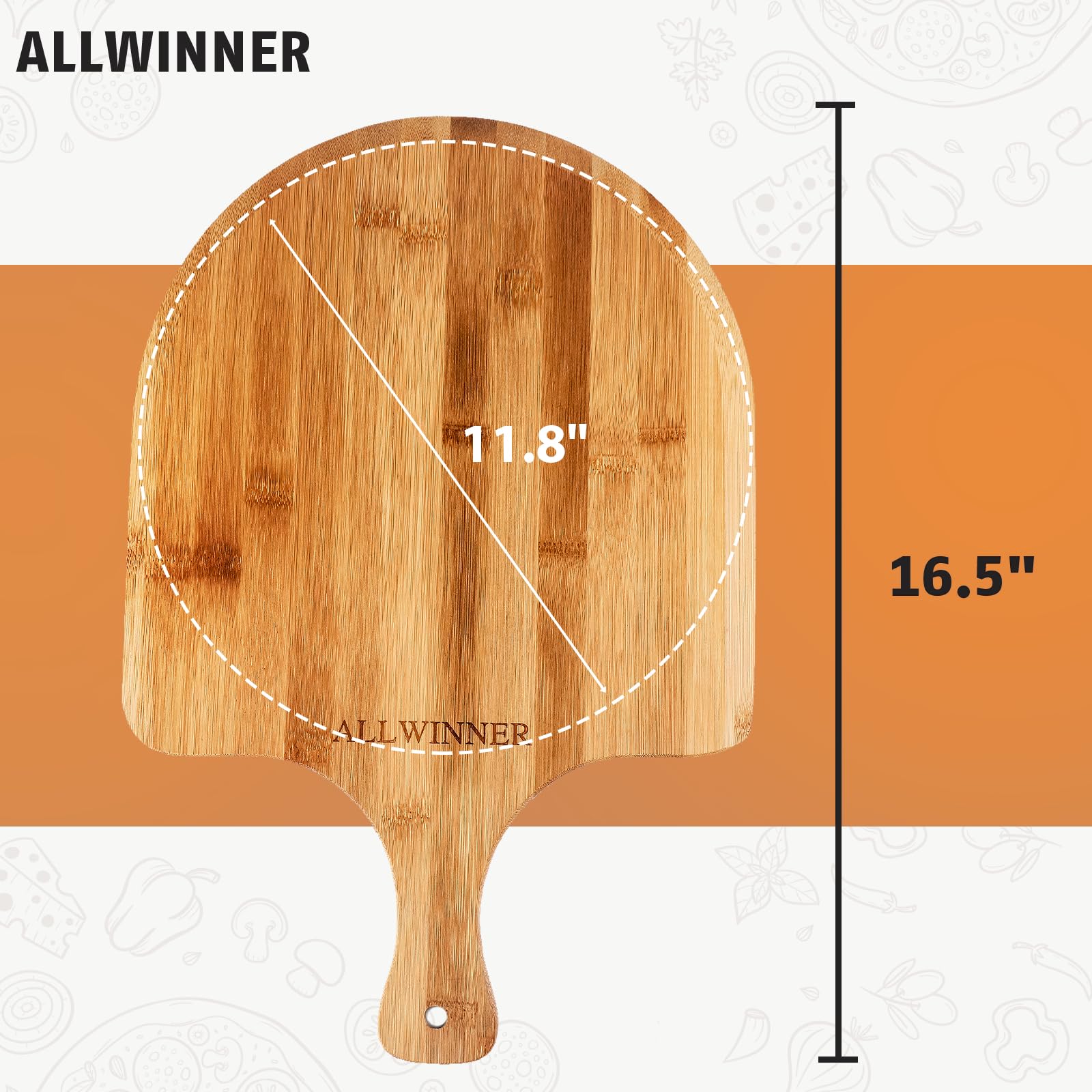 ALLWINNER pizza peel with easy-grip handle for comfortable use.