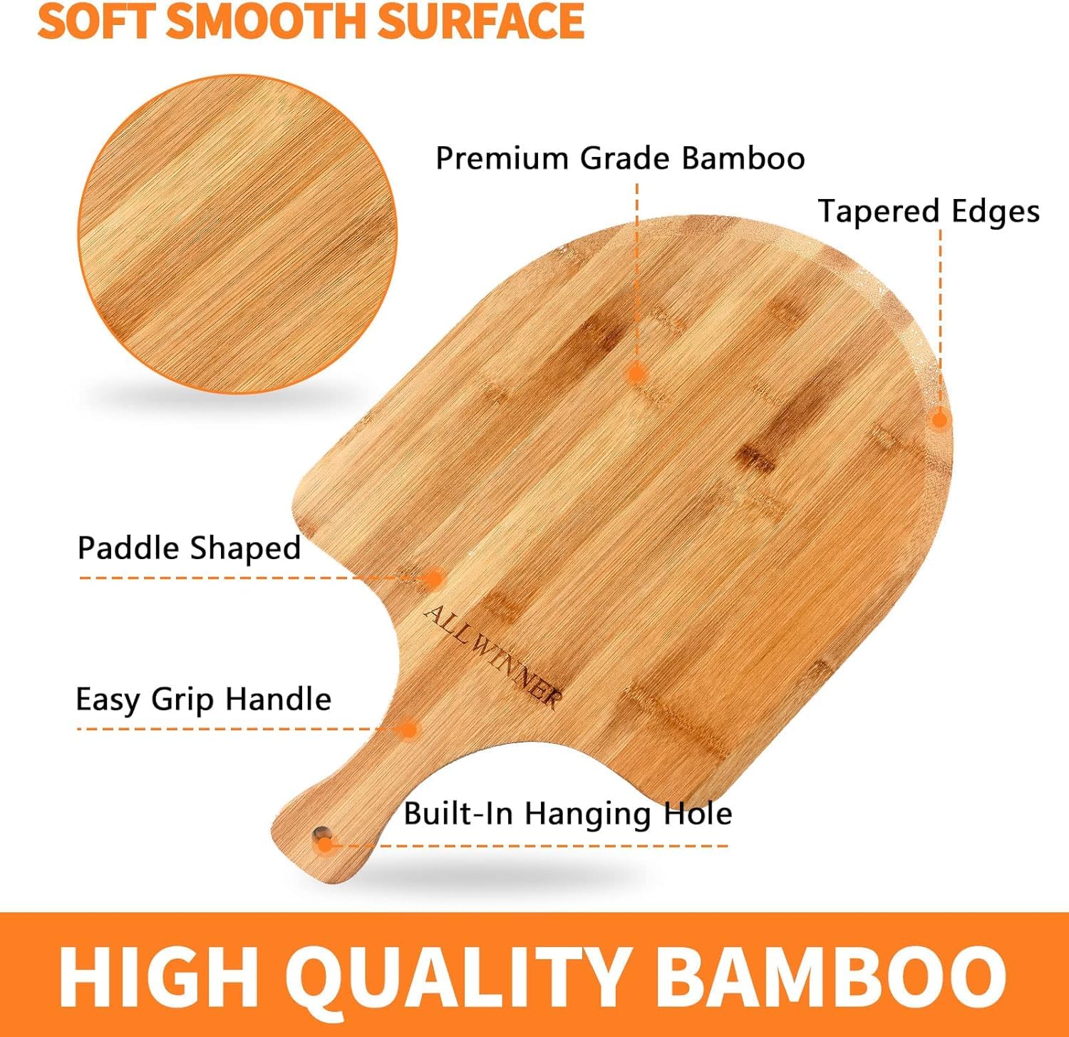ALLWINNER bamboo pizza peel aids cutting and serving.