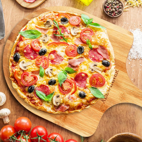 ALLWINNER lightweight bamboo pizza peel for easy handling.