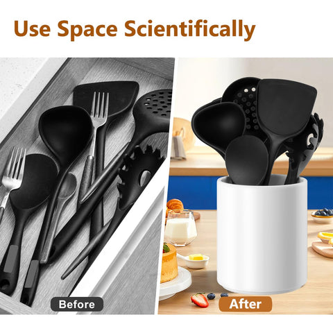 Allybyme utensil holder on counter with spoons and spatulas