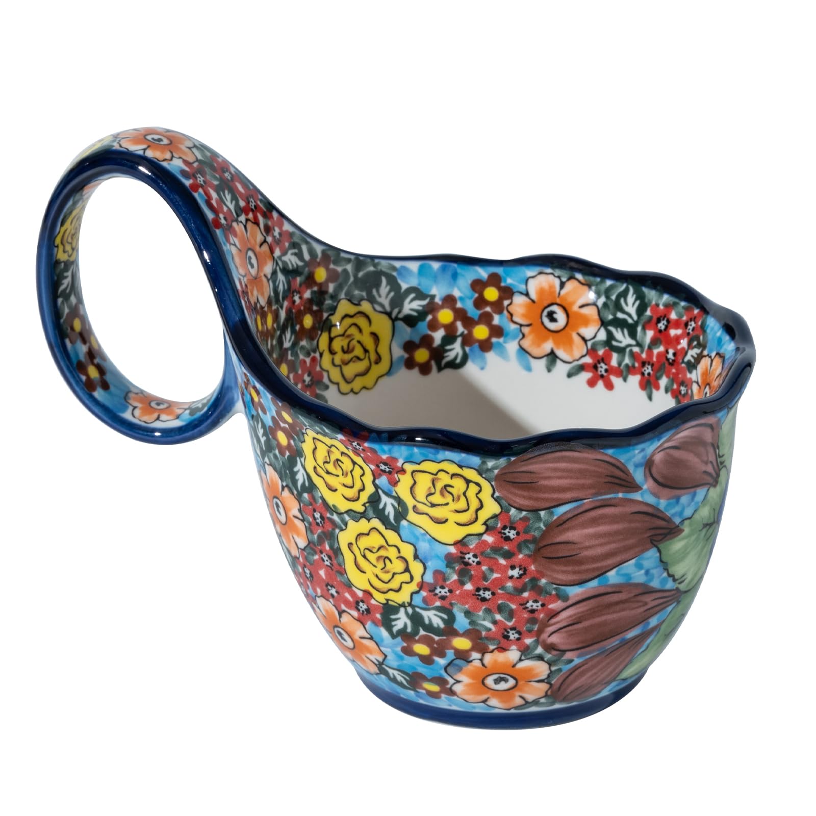 ALMA floral design closeup showing vibrant glaze and delicate handle