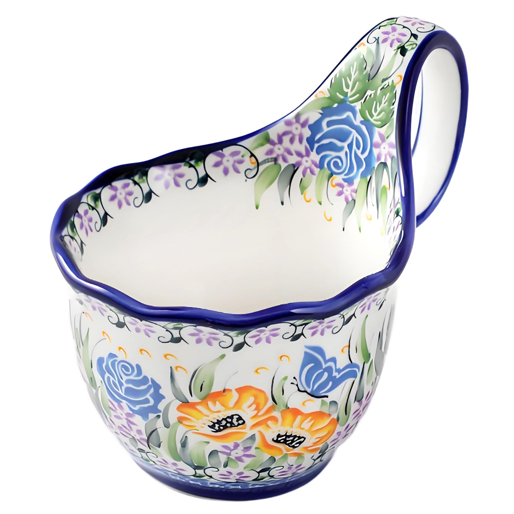 ALMA Meadow Elegy soup bowl with handle, ideal for microwaved meals.