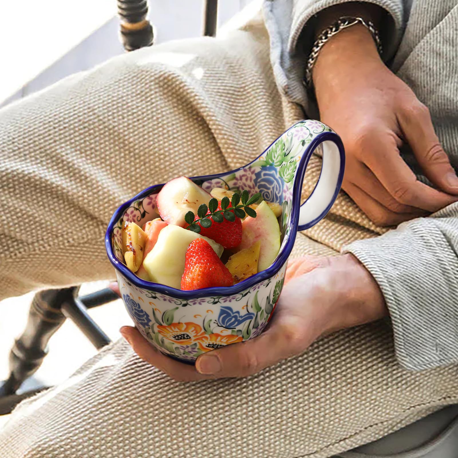 ALMA Scalloped rim ceramic bowl complements kitchen decor.