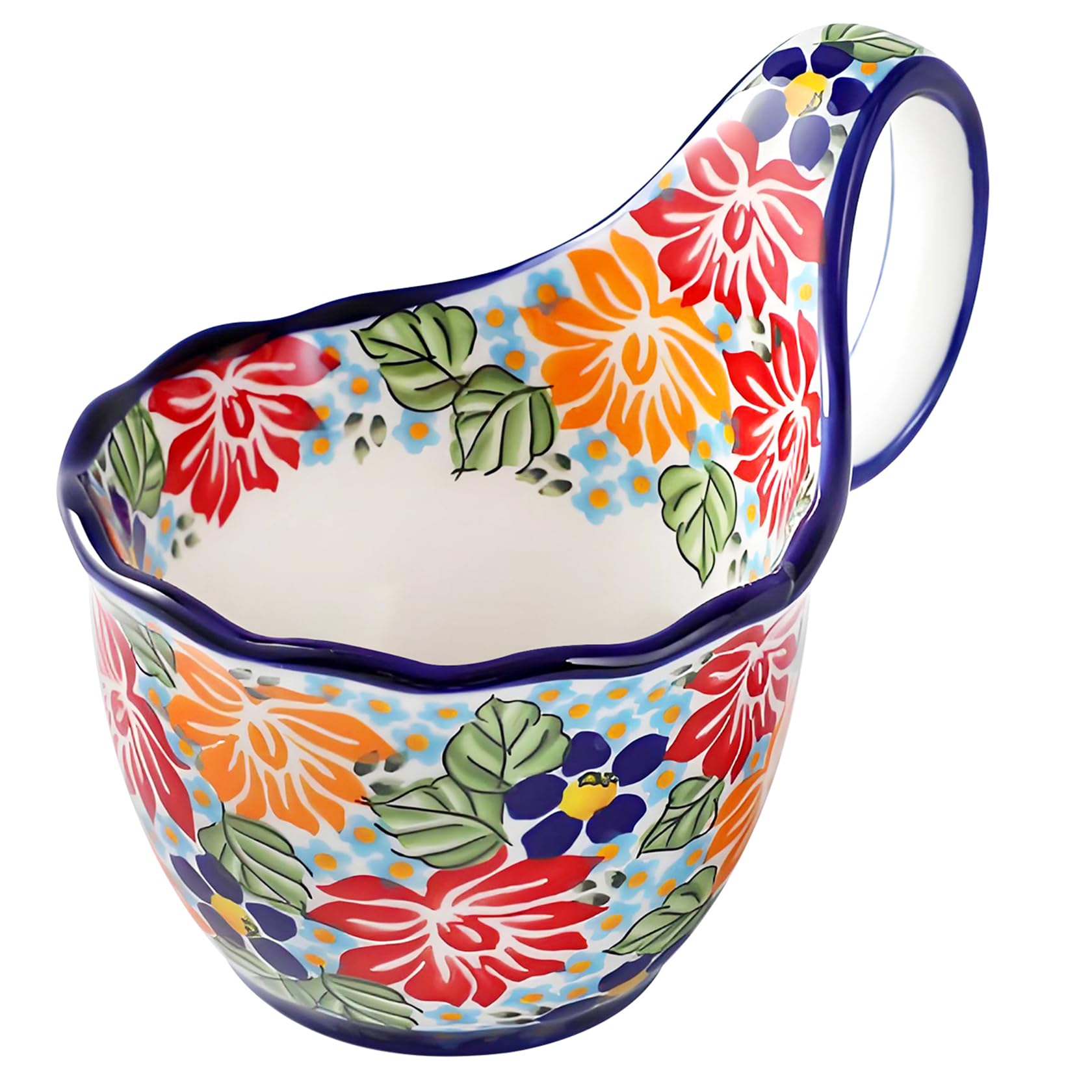 ALMA thriving floral soup bowl with handle for easy serving and vibrant kitchen decor