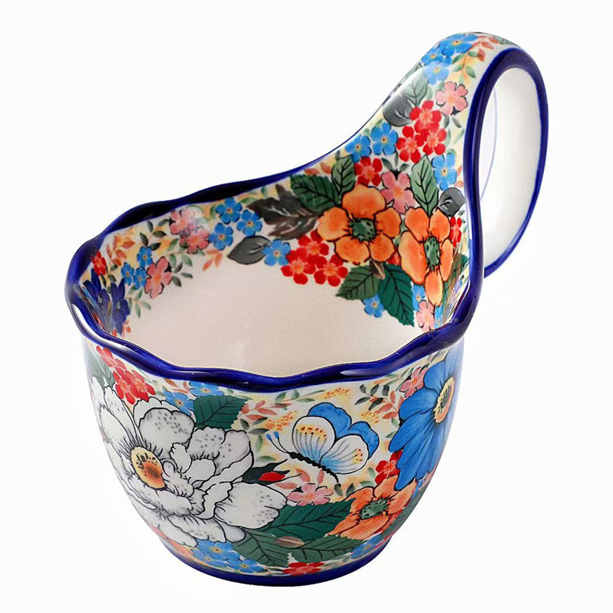 ALMA Wildflower Waltz soup bowl with handle, hand-painted detail for stylish serving.
