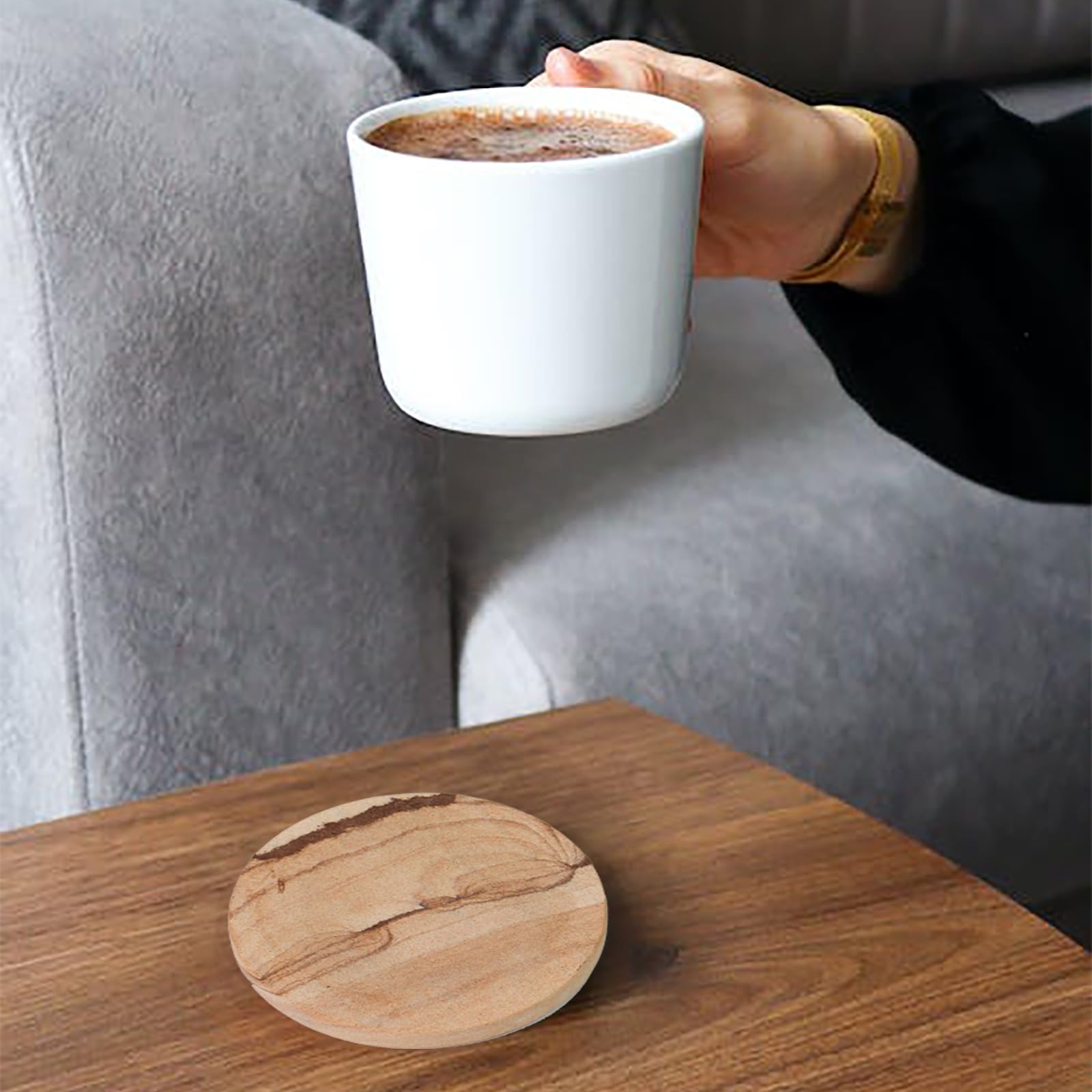 Almagic holder keeps coasters organized and ready for guests.