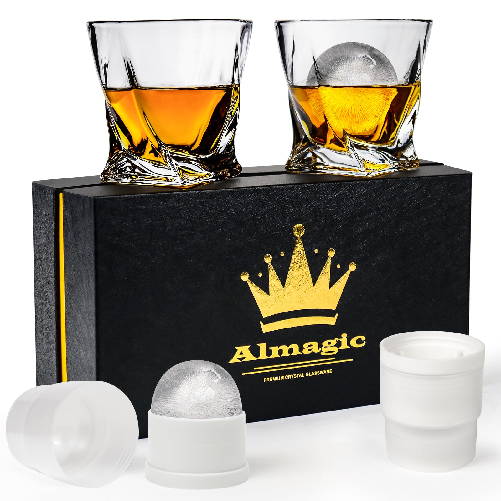 Almagic crystal whiskey glasses 2-pack for elegant tasting sessions.