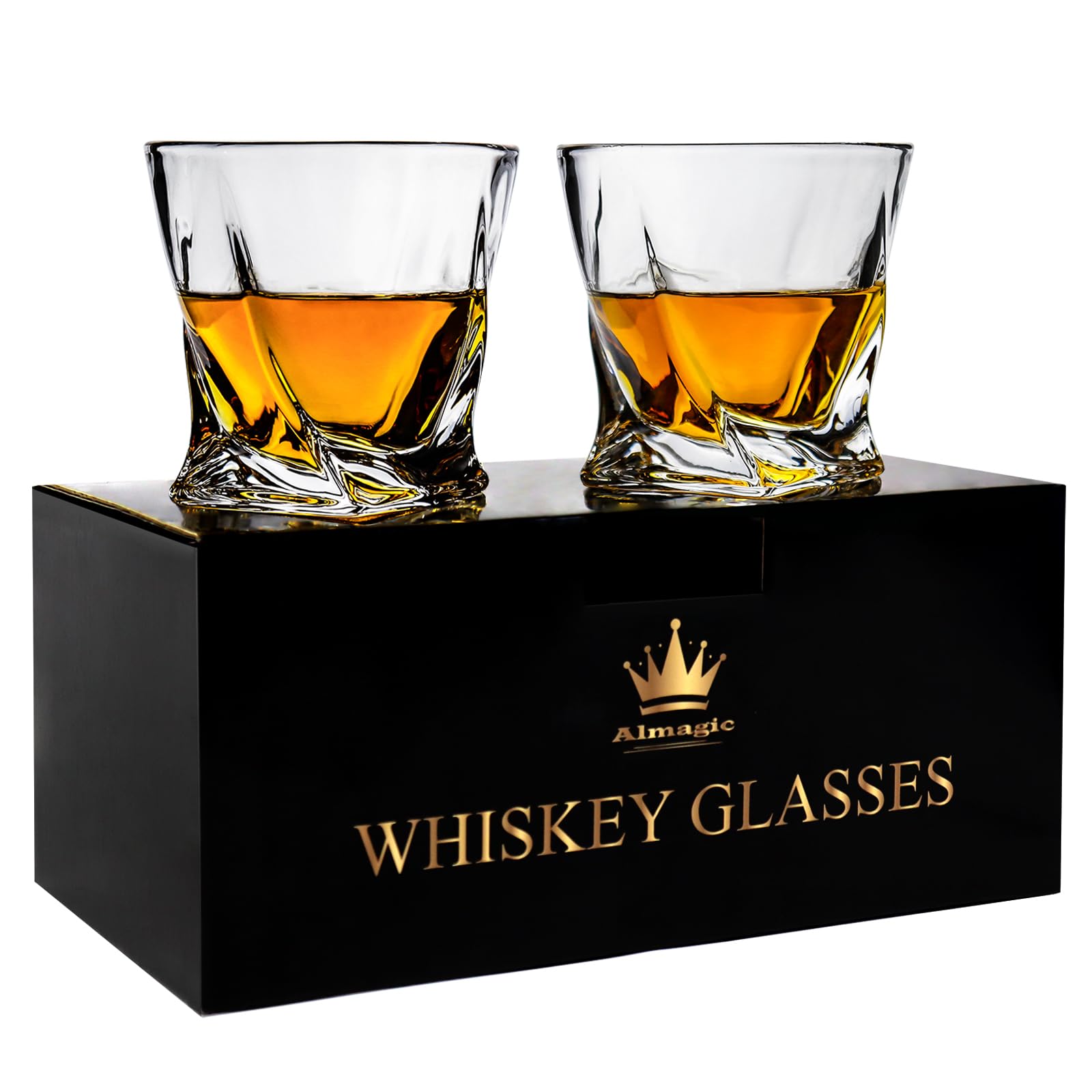 Almagic crystal whiskey glasses set with twisted base for elegant entertaining