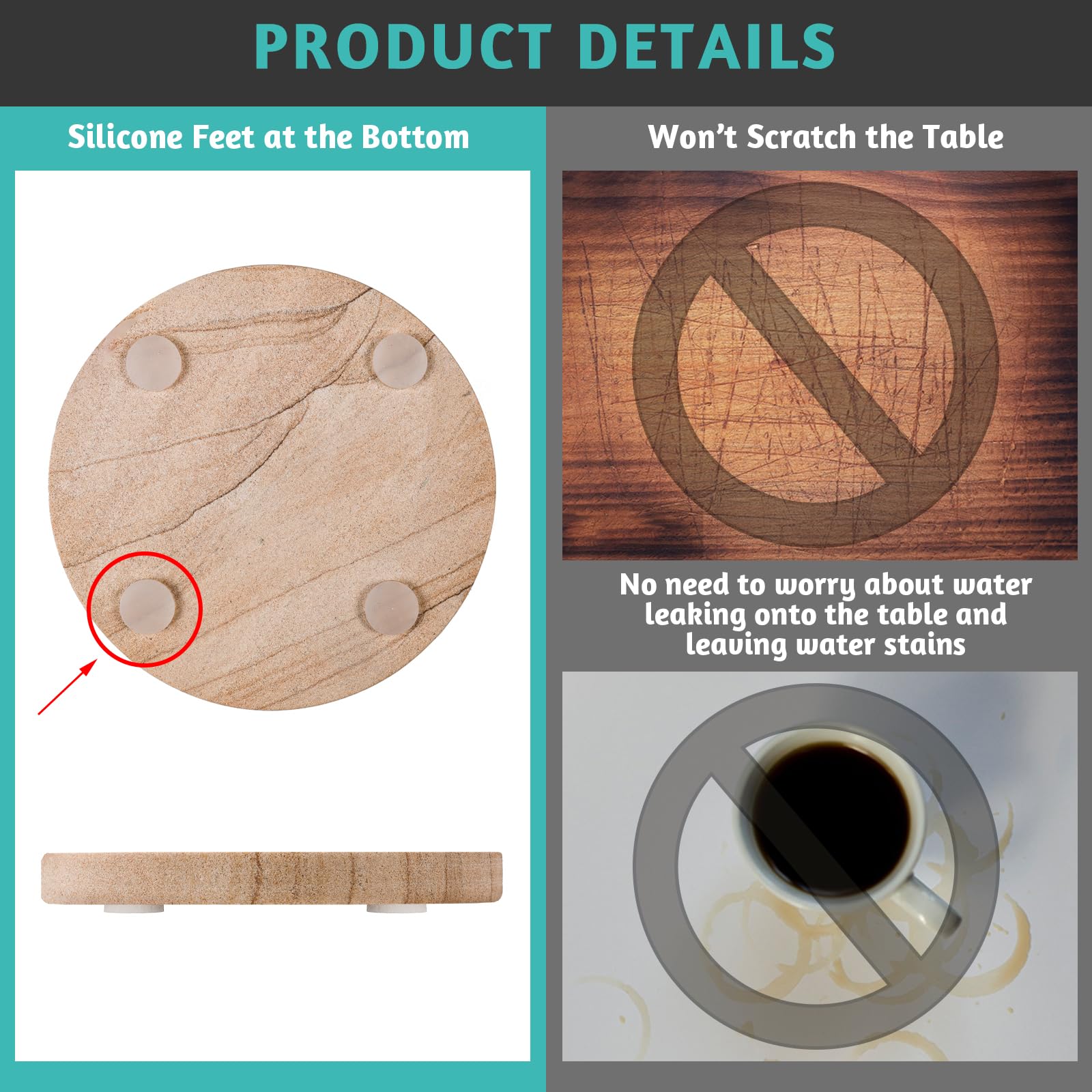 Almagic sandstone coasters provide heat resistance to protect tables.
