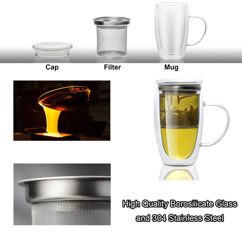 Almagic tea mug infuser close-up shows fine 304 stainless steel mesh.