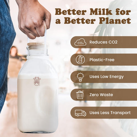 Almond Cow 60 oz milk bottle kept in fridge for freshness