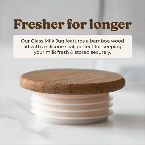 Almond Cow durable glass container ready for repeated use