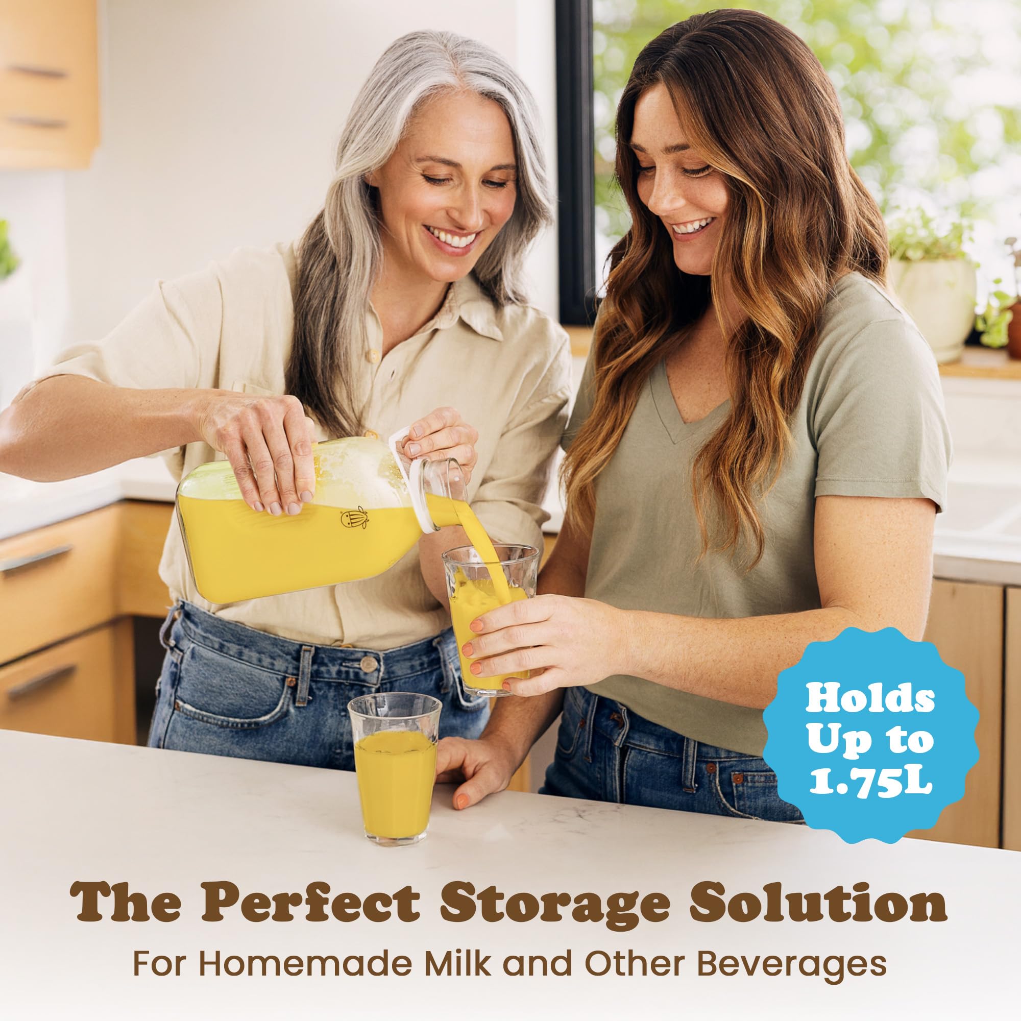 Almond Cow spill-proof design reduces countertop mess