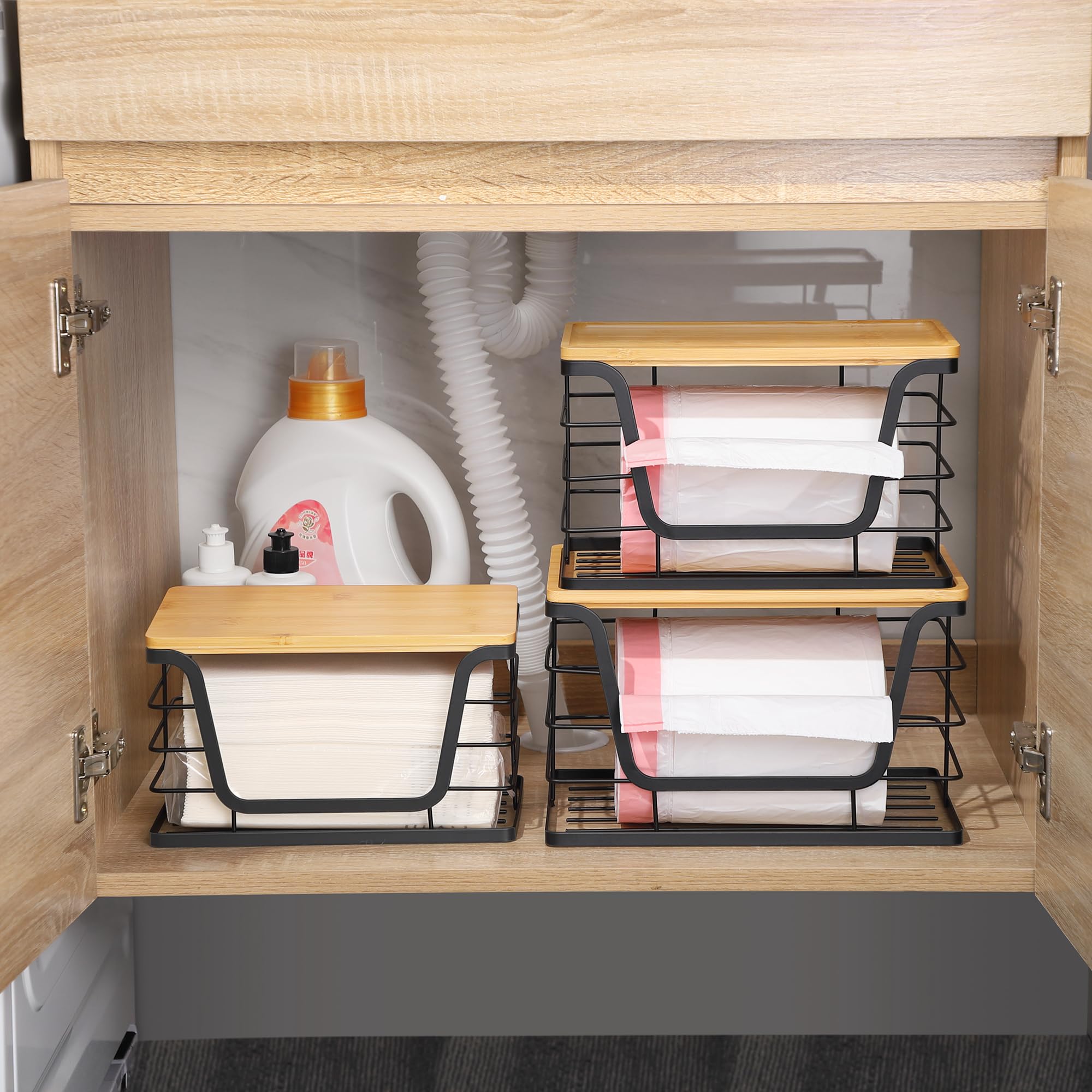 ALOECO trash bag dispenser front opening for quick bag loading and removal.