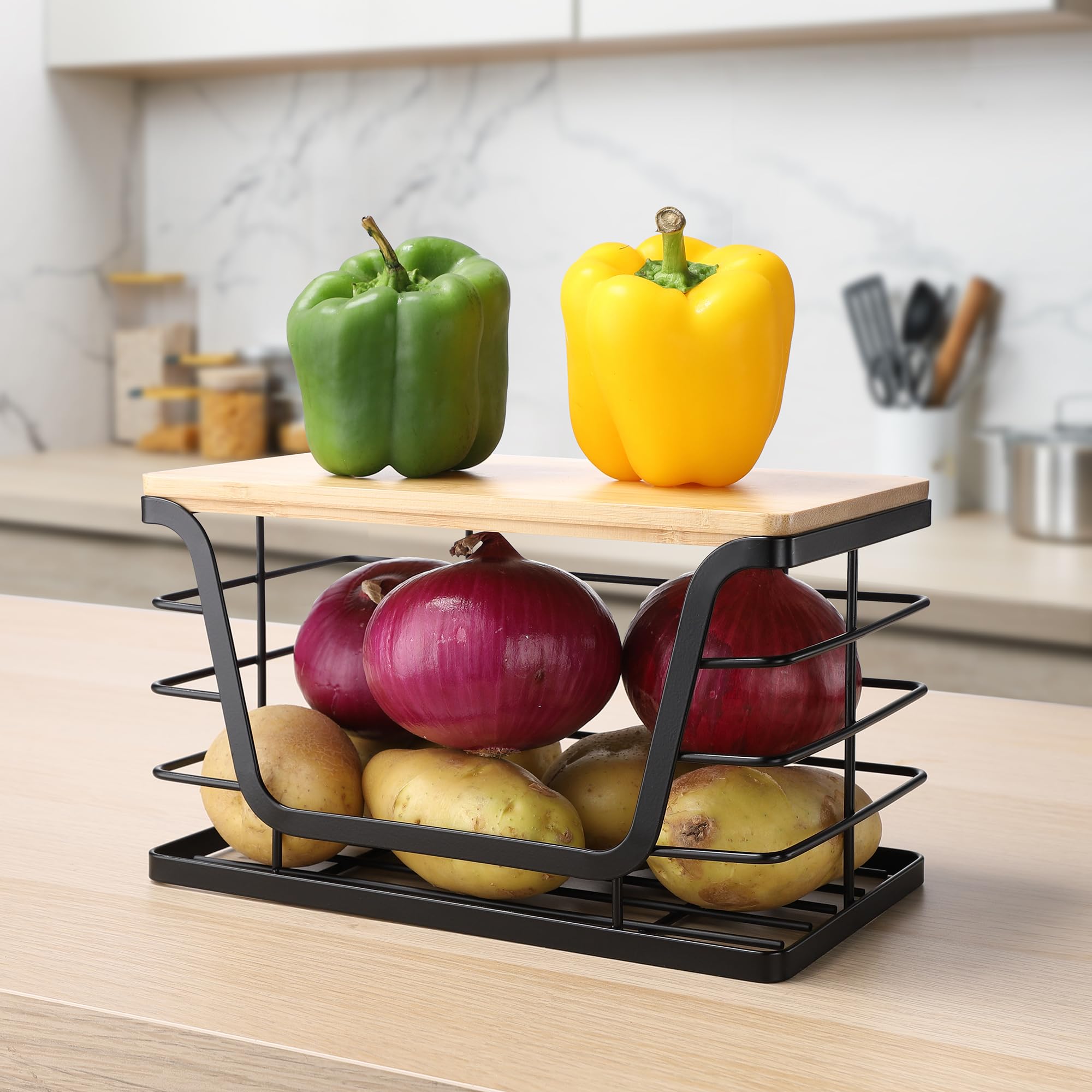 ALOCEO compact under-sink storage basket neatly organizes cleaning supplies or packets.
