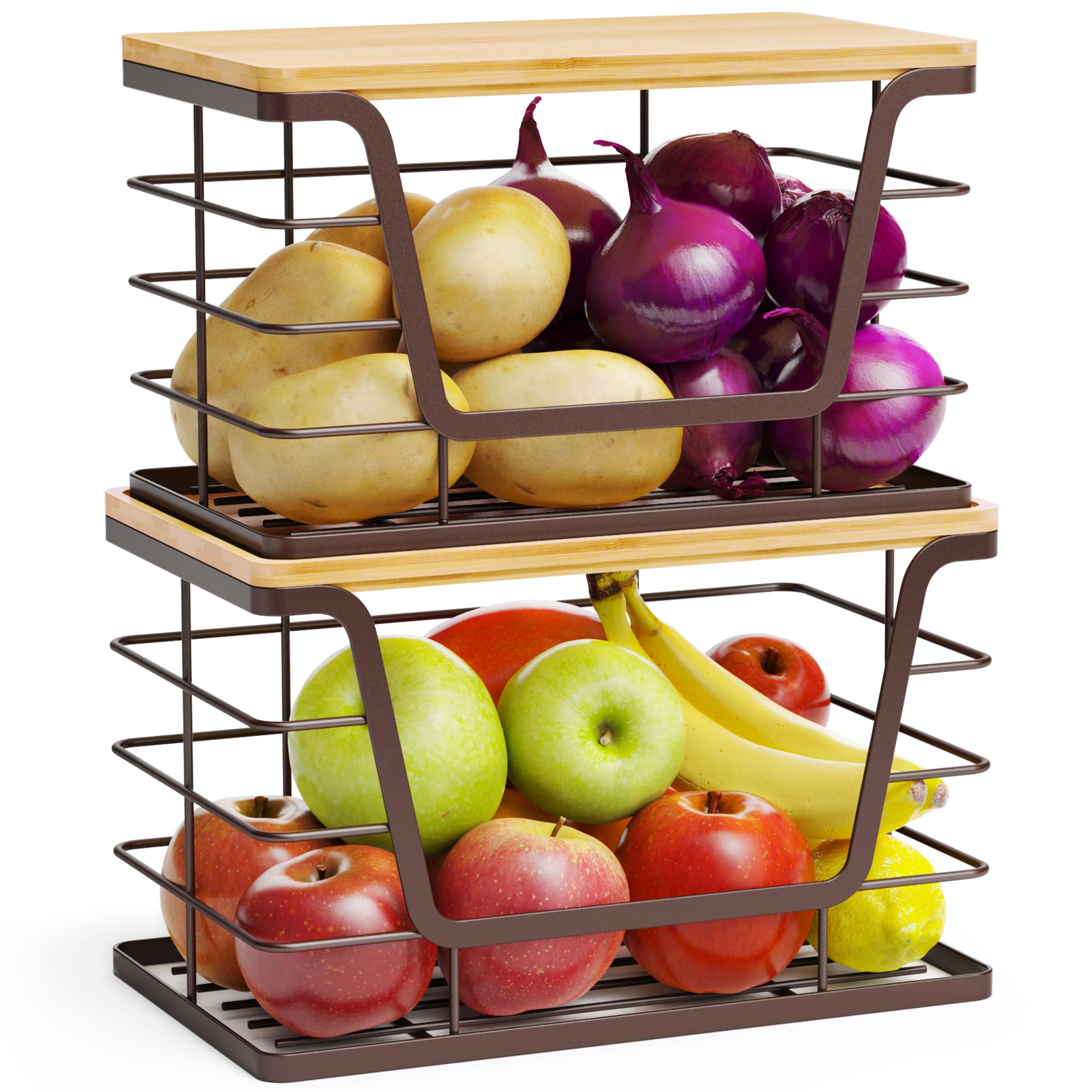 ALOCEO stackable basket with bamboo lid under sink keeps bags neatly organized.