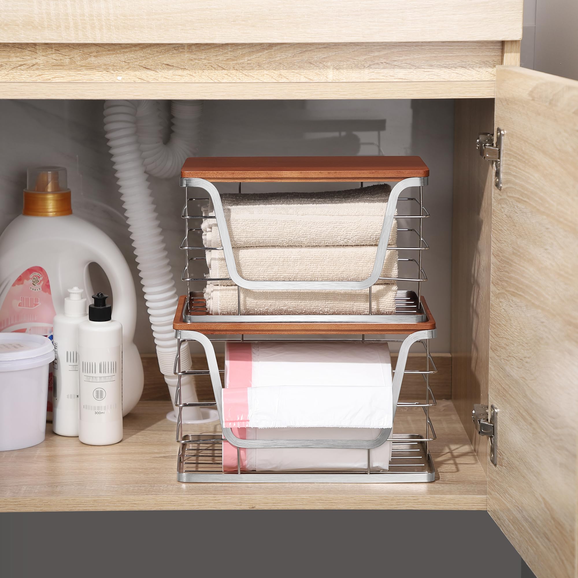 ALOCEO stackable bins maximize vertical storage in tight kitchens.