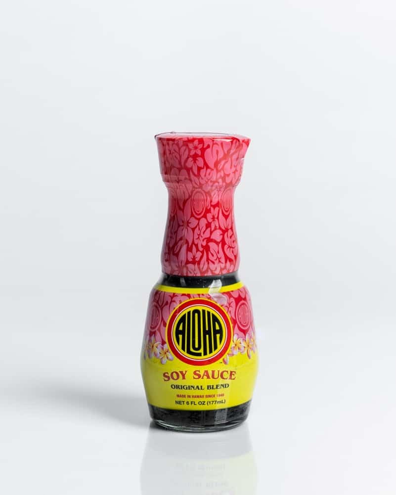 ALOHA Shoyu Dispenser on tabletop for easy soy sauce access.