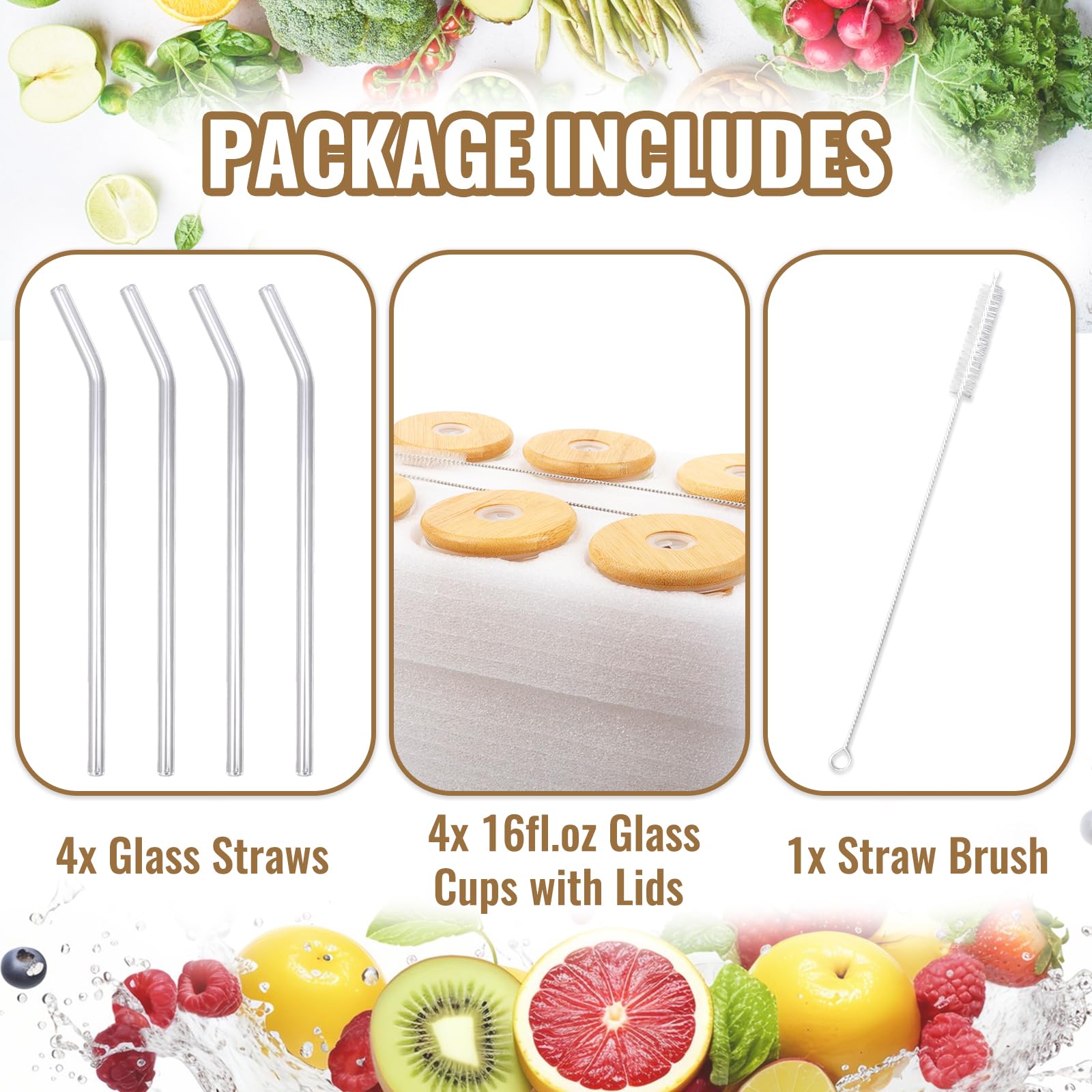 Alotpower glass set with cleaning brush included for easy care.
