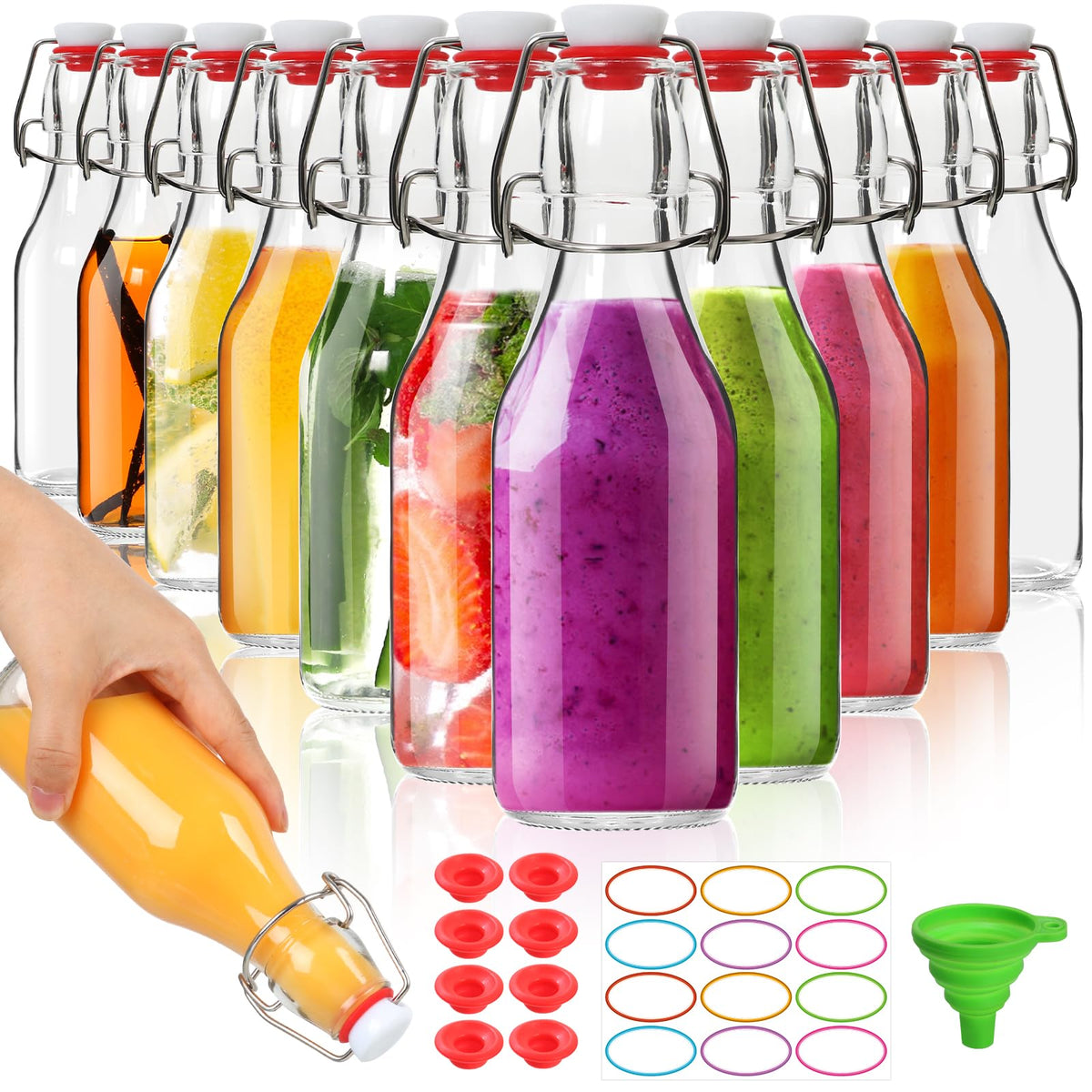 Alotpower swing-top glass bottle with lid shows secure closure and clear viewing window.