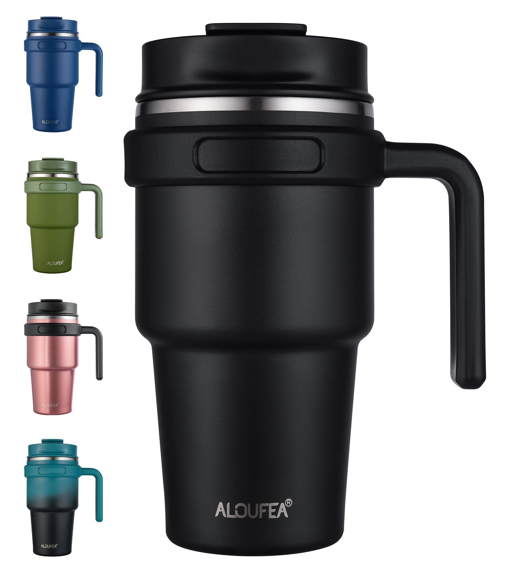 ALOUFEA 20 oz insulated mug with handle for easy on-the-go sipping.