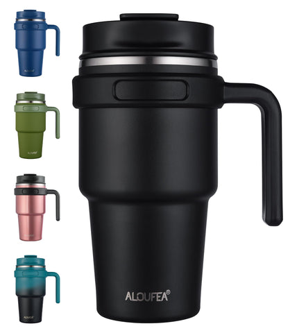 ALOUFEA 20 oz insulated mug with handle for easy on-the-go sipping.