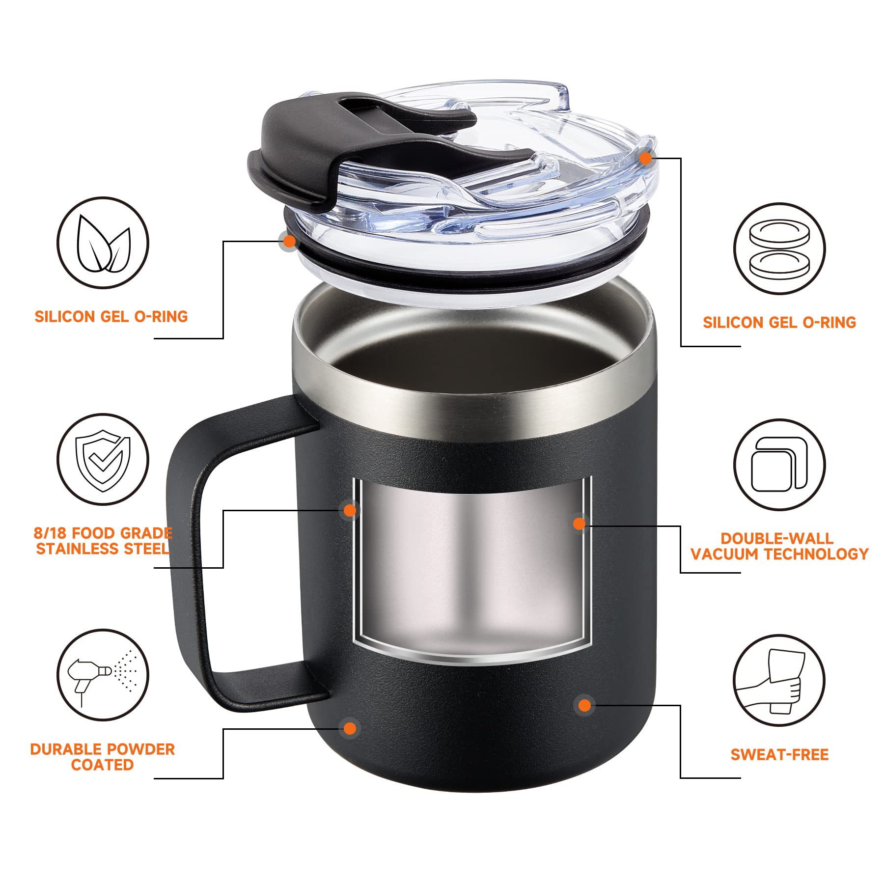 ALOUFEA orange travel mug with flip lid seals spills on the go.