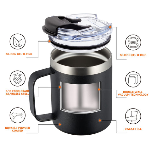 ALOUFEA orange travel mug with flip lid seals spills on the go.