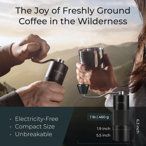 Portable Alpaca Ventures grinder ideal for travel, camping or office use