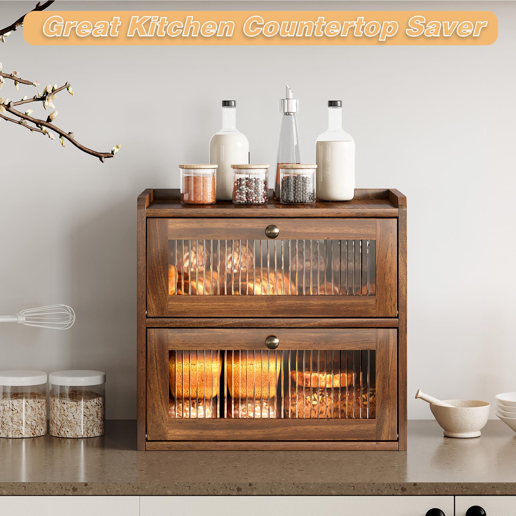 Alpeir bread box in natural pine wood offers rustic kitchen appeal