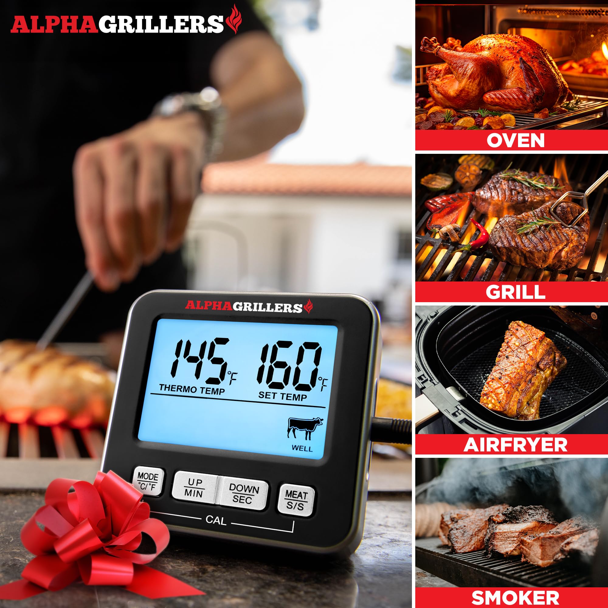 Alpha Grillers thermometer supports high heat up to 536°F for versatile cooking.