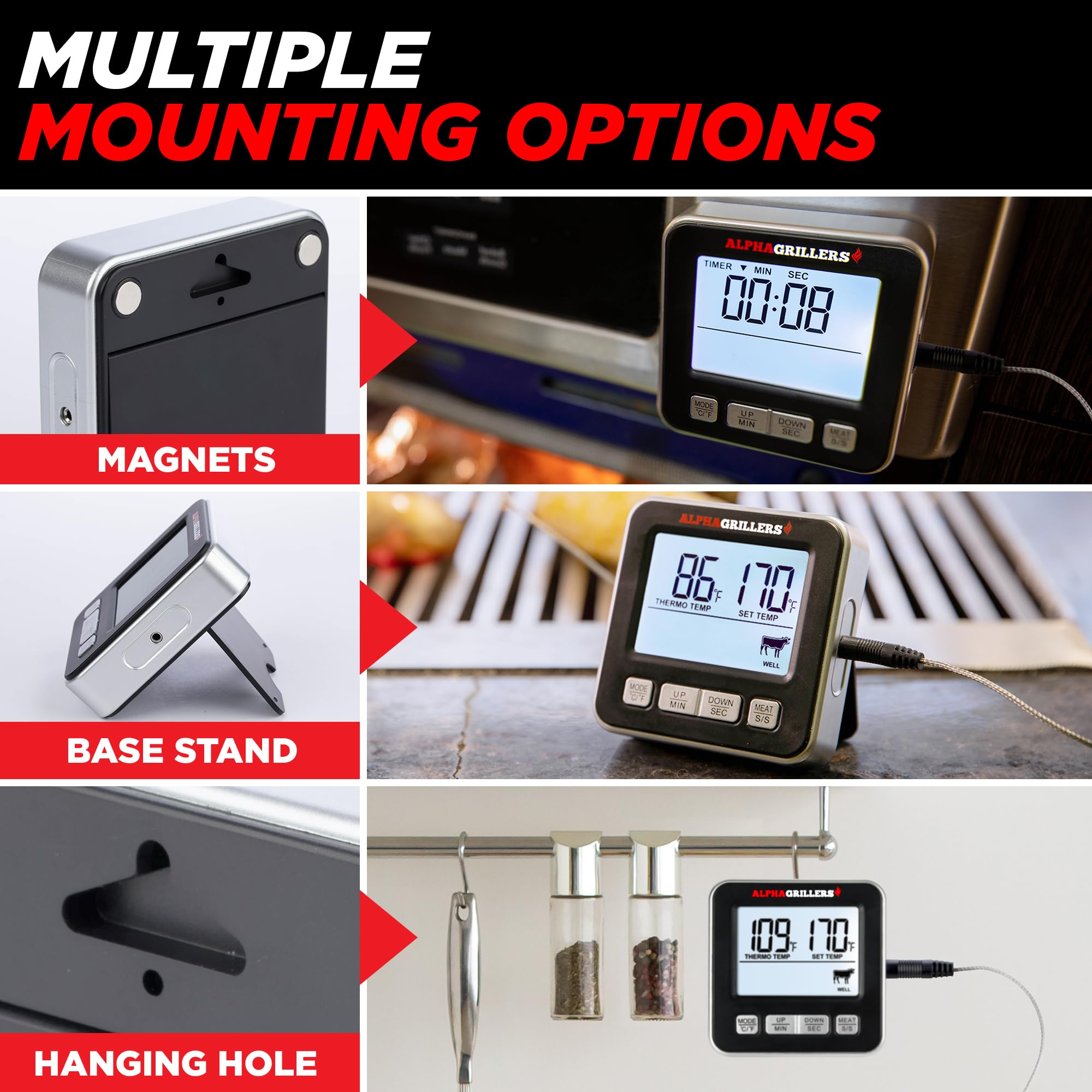Alpha Grillers stainless steel probe delivers durable performance under high heat.