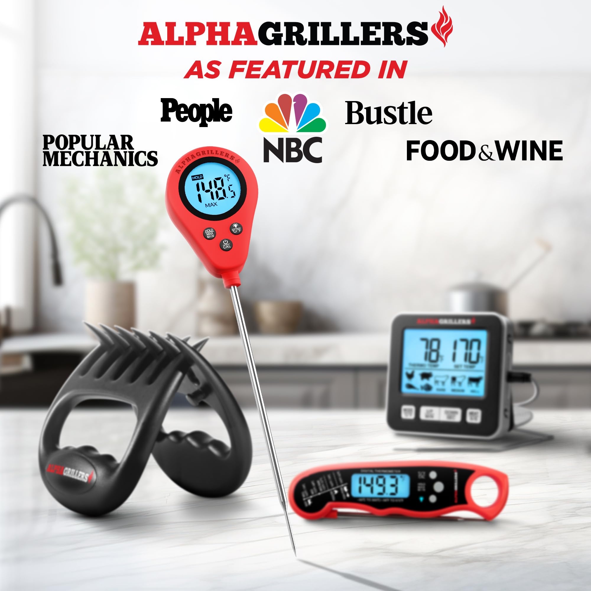 Alpha Grillers meat thermometer with temperature chart for precise cooking