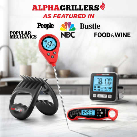Alpha Grillers meat thermometer with temperature chart for precise cooking