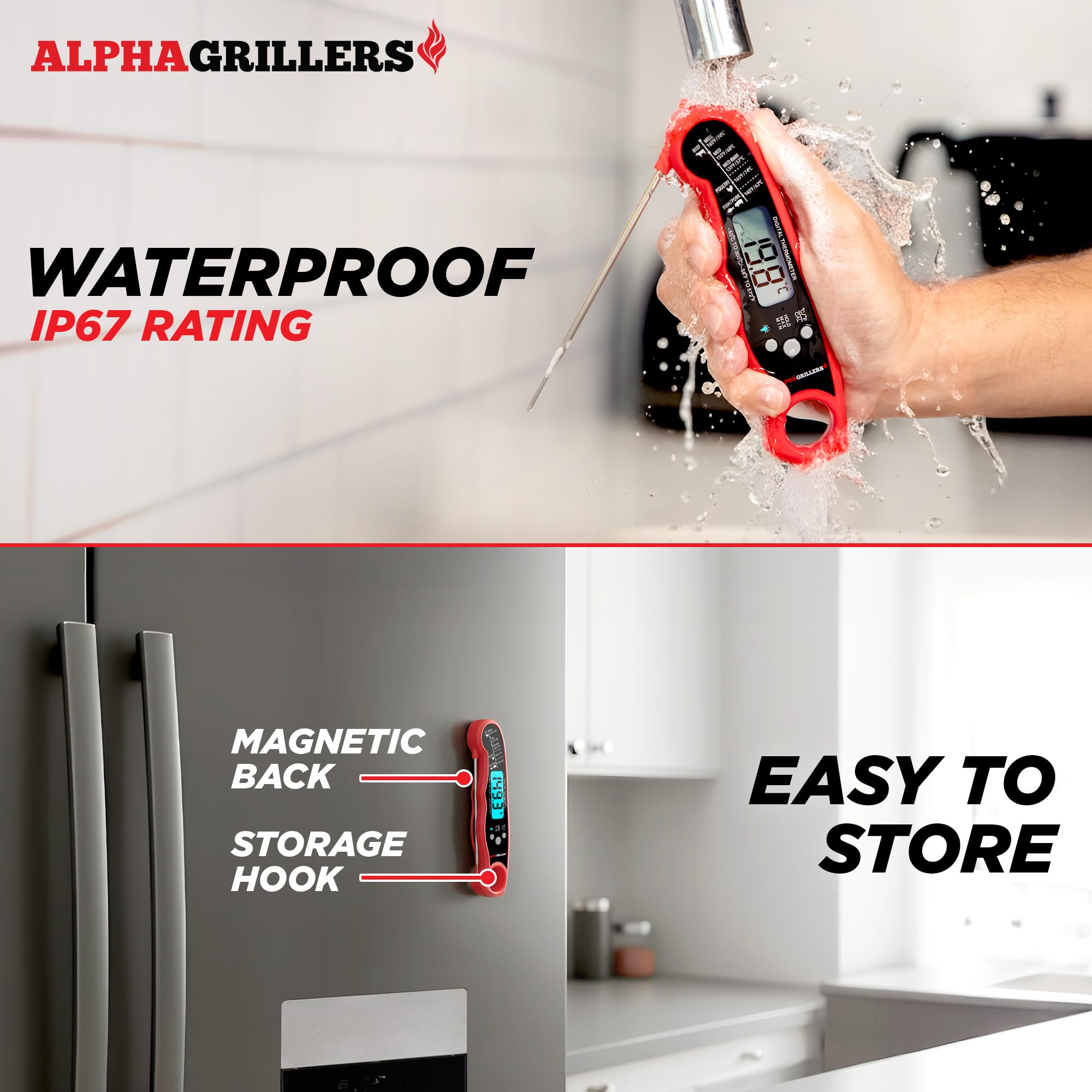 Alpha Grillers outdoor kitchen thermometer designed for grilling on the patio.