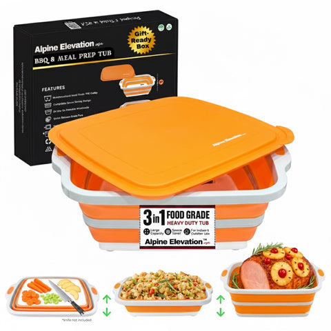 Alpine Elevation collapsible 8L BBQ tub expanded for large outdoor prep tasks.