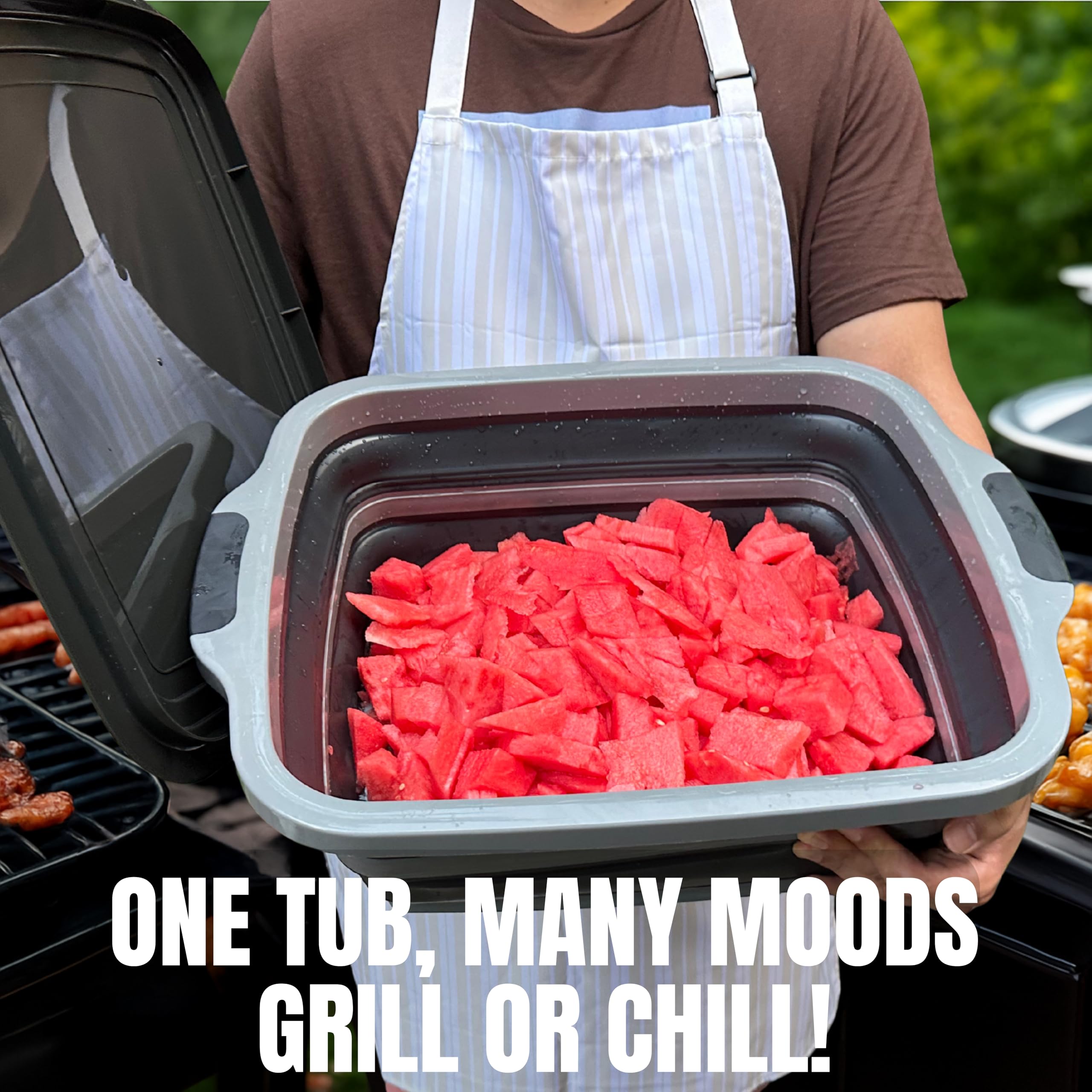 One-handed lid access on Alpine Elevation tub for fast prep during cookouts.