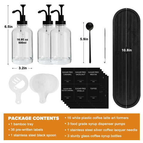 Close-up of ALPIRIRAL glass syrup bottle with durable pump for precise pours