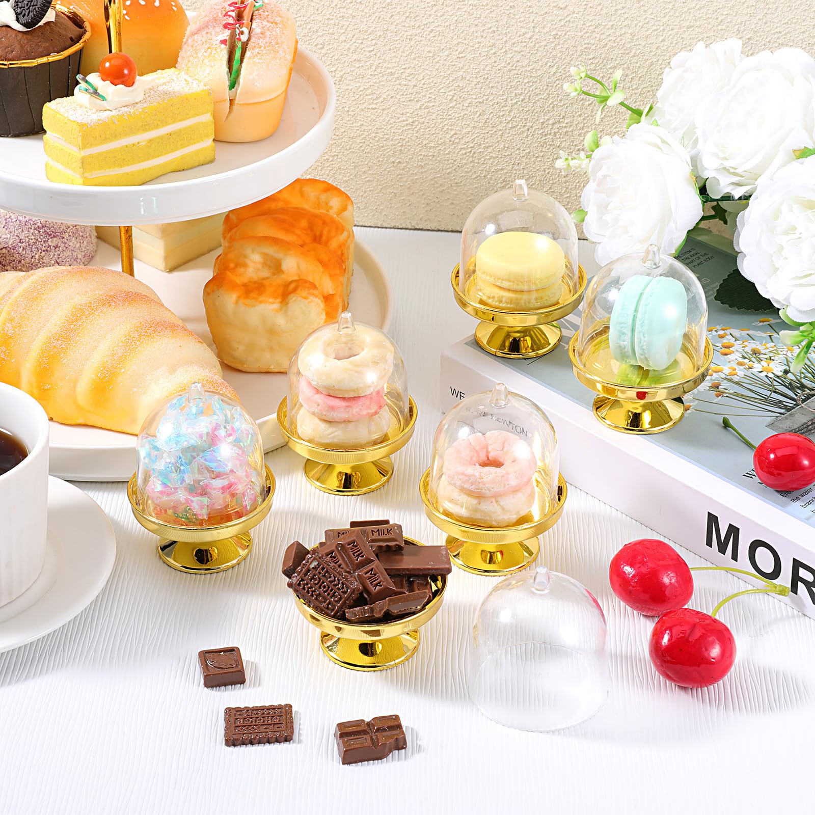 Alrhso mini cake stand with dome cover in gold ideal for cupcakes and cookies.
