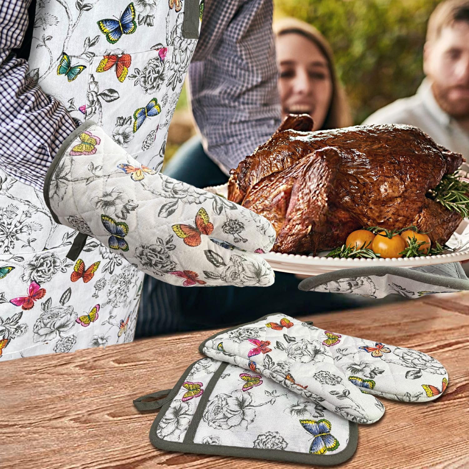 Vibrant butterfly design adds decorative charm to any kitchen.
