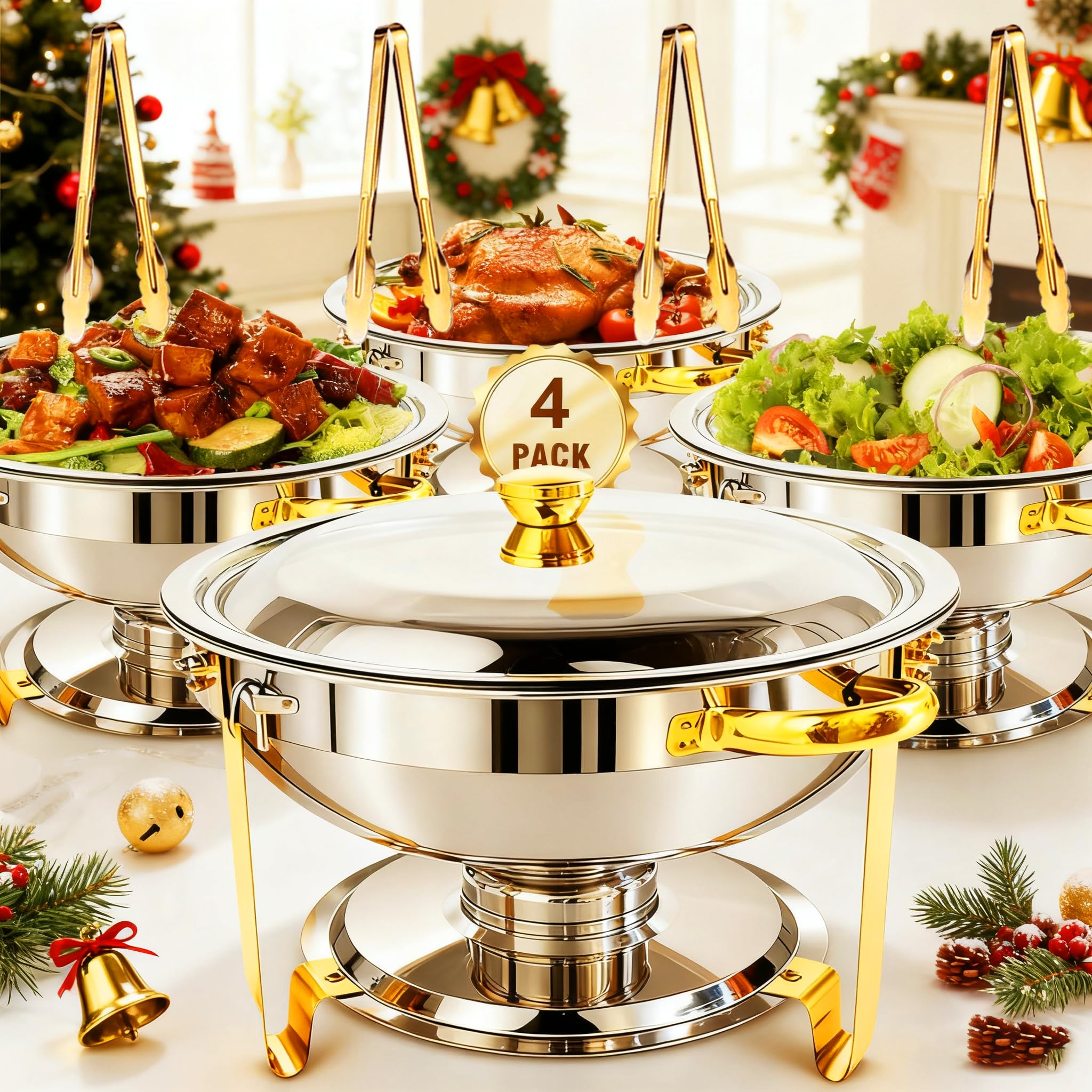 ALSO GO 6QT round chafing dish with gold finish for elegant buffet presentation