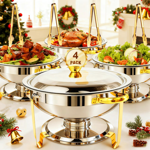 ALSO GO 6QT round chafing dish with gold finish for elegant buffet presentation