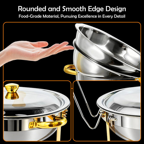 ALSO GO mirror-polish round chafers with gold finish elevate display